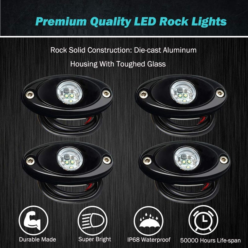 BukNikis مجموعة أضواء LED صخرية 4 بودات أضواء نيون زرقاء لسيارة جيب UTV ATV SUV على الطرق الوعرة قارب تحت اللمعان إضاءة سرير الشاحنة مقاومة للماء - Image 2